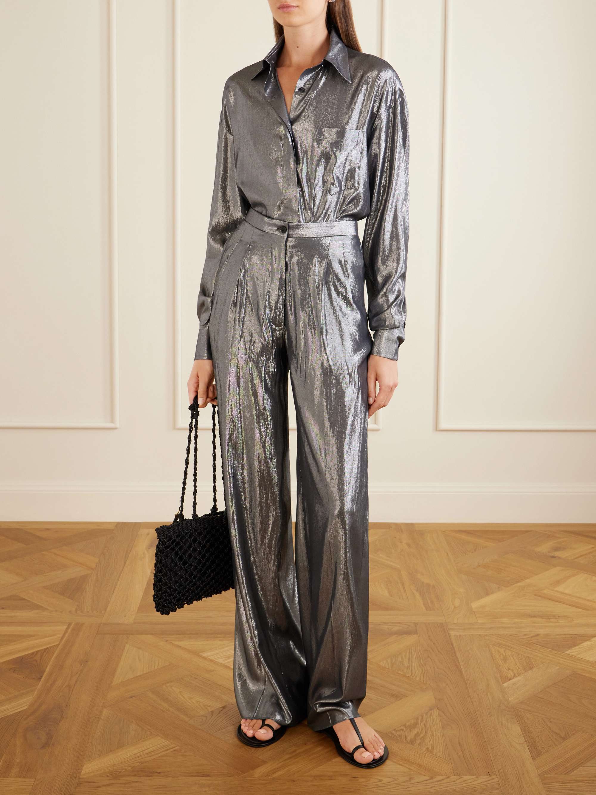 GIULIVA HERITAGE The Elsa pleated lamé wide-leg trousers | NET-A