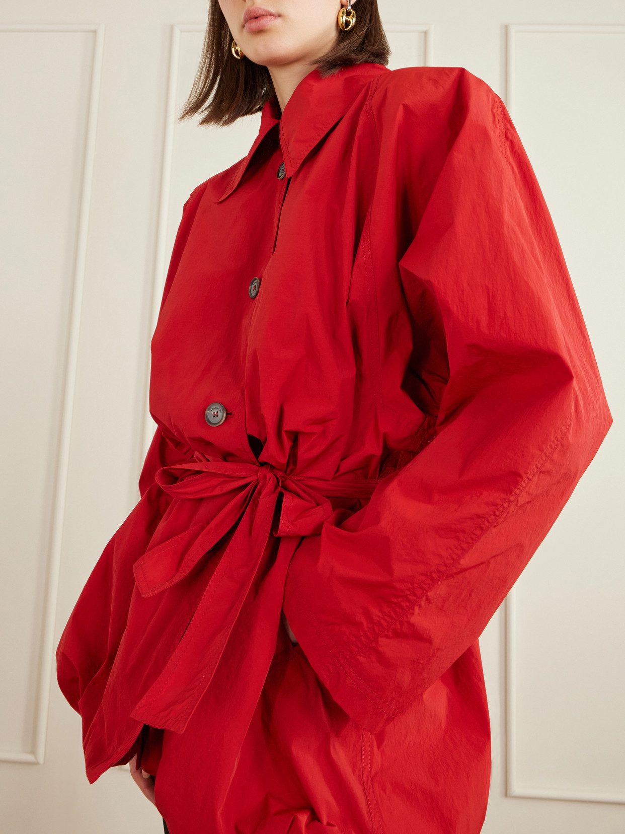 Belted Crinkled-Shell Jacket