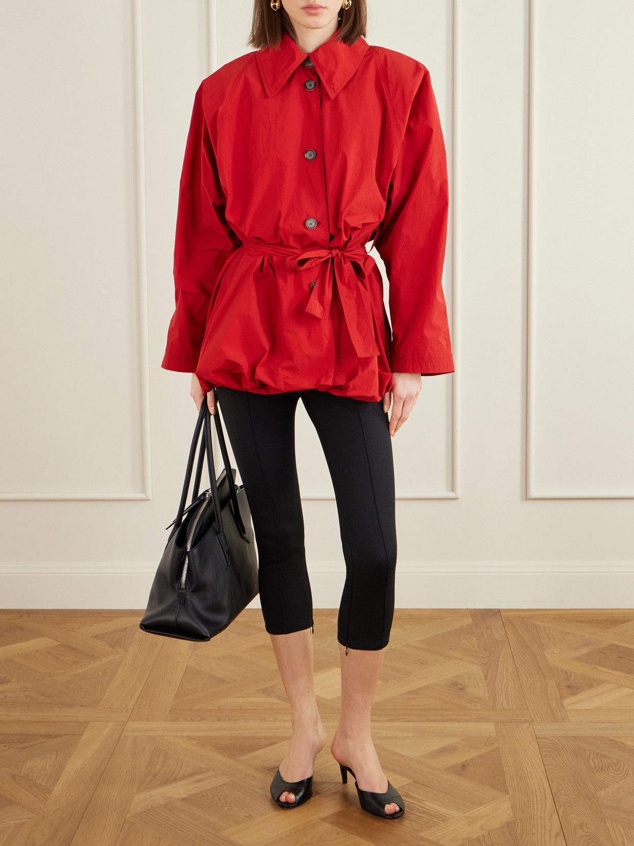 Belted Crinkled-Shell Jacket
