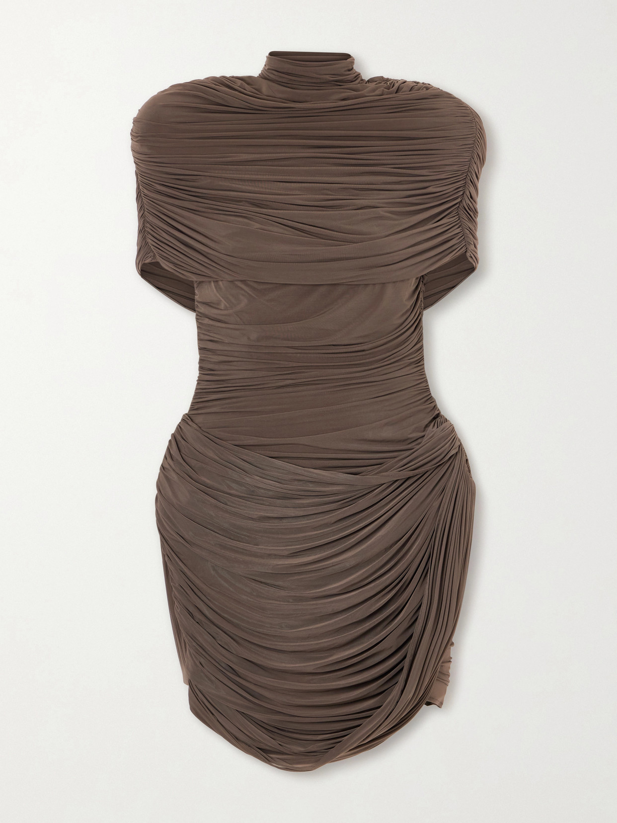 Magda Butrym Ruched Jersey Mini Dress In Brown