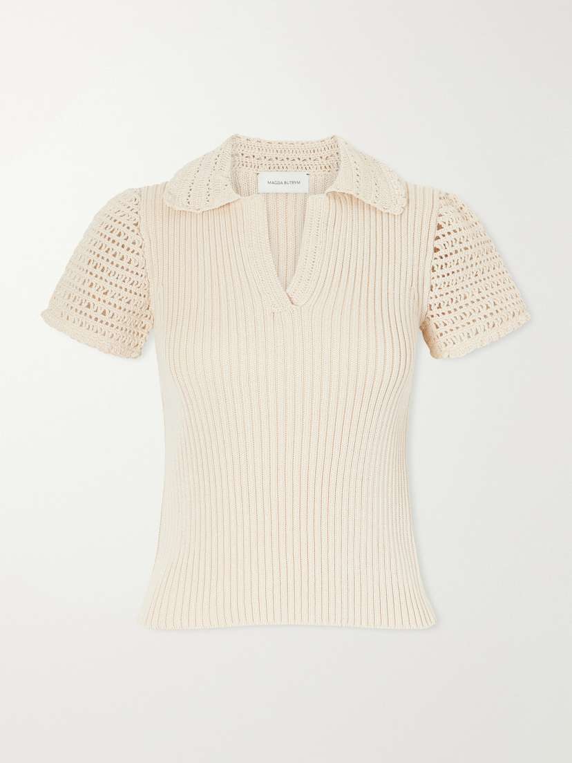 Magda Butrym Crochet-trimmed Ribbed Cotton Polo Shirt