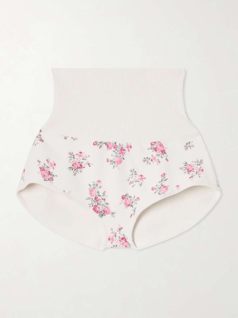 Magda Butrym Ribbed Floral-print Cotton Shorts