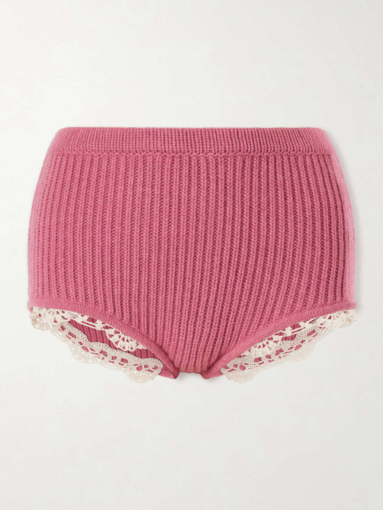 Magda Butrym Crochet-trimmed Knitted Cashmere Shorts In Pink
