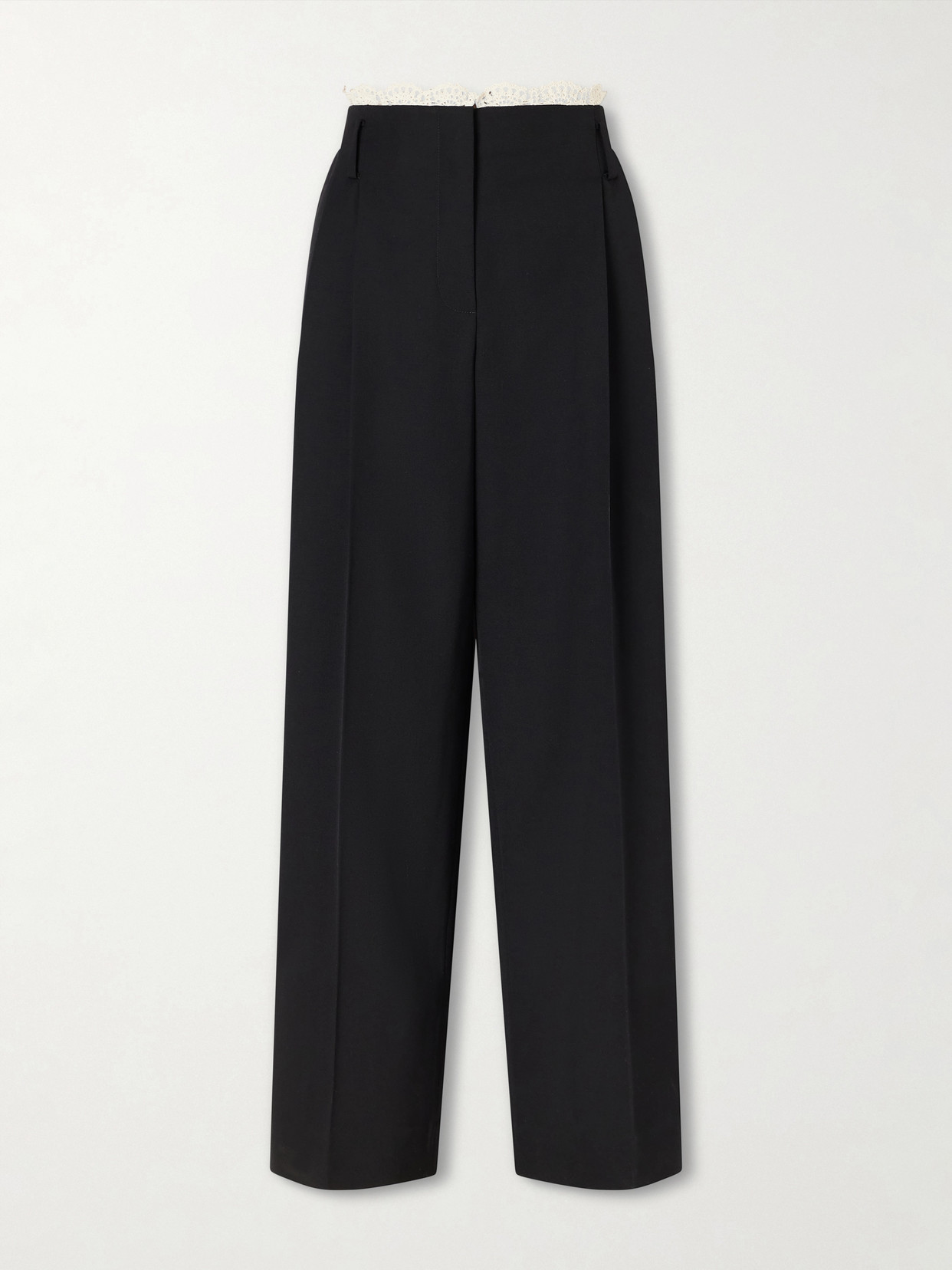 Magda Butrym Pleated Lace-trimmed Wool Wide-leg Pants In Black