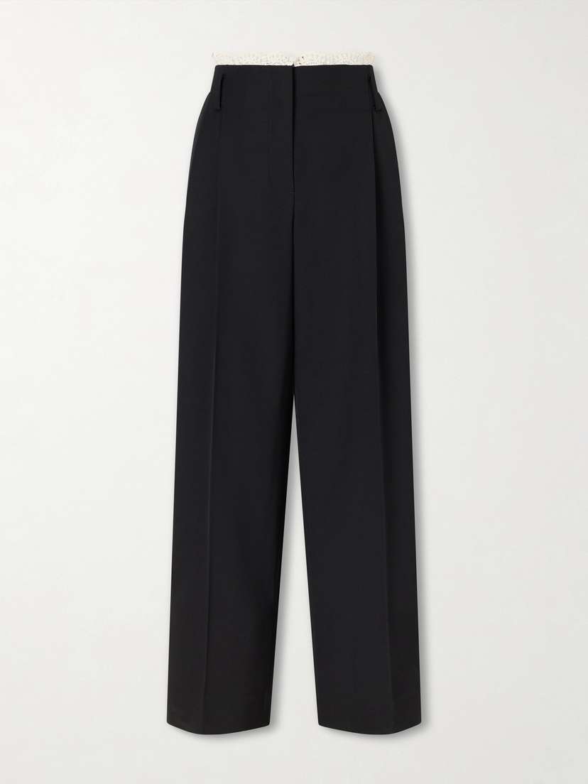 Magda Butrym Pleated Lace-trimmed Wool Wide-leg Pants