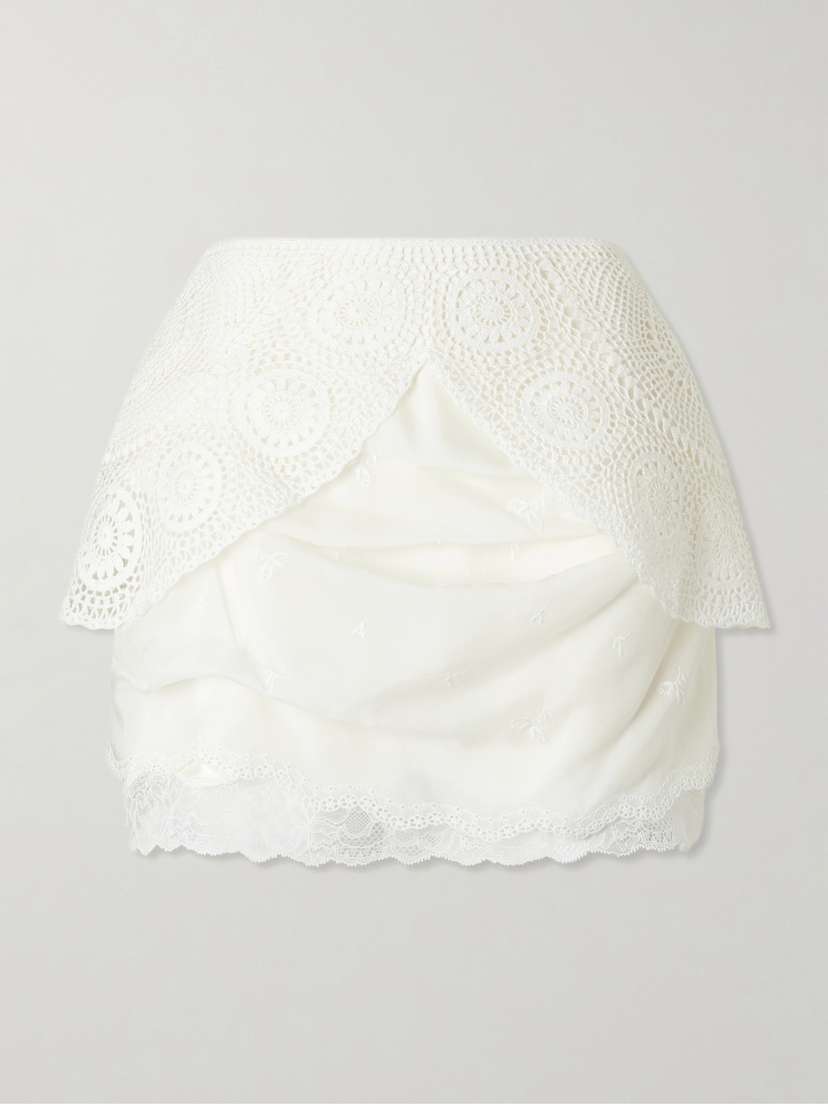 Magda Butrym Lace-trimmed Embroidered Satin Mini Skirt