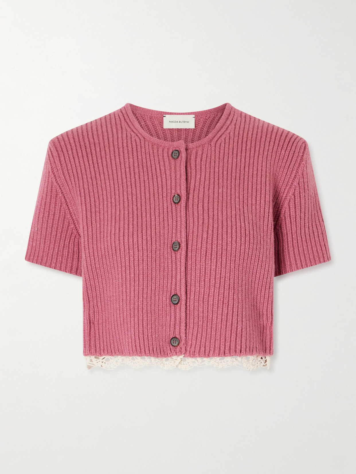 Magda Butrym Cropped Crochet-trimmed Cashmere Cardigan In Brown