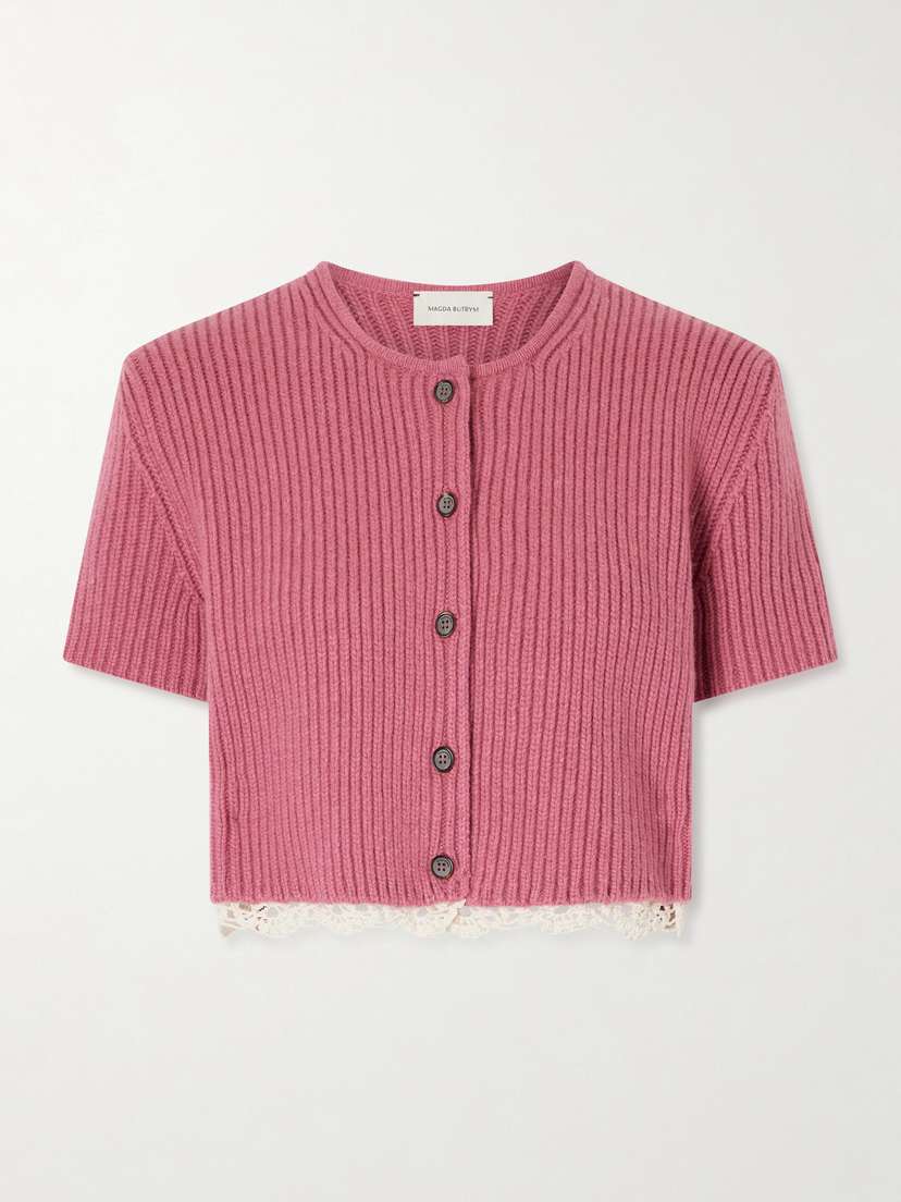 Magda Butrym Cropped Crochet-trimmed Cashmere Cardigan
