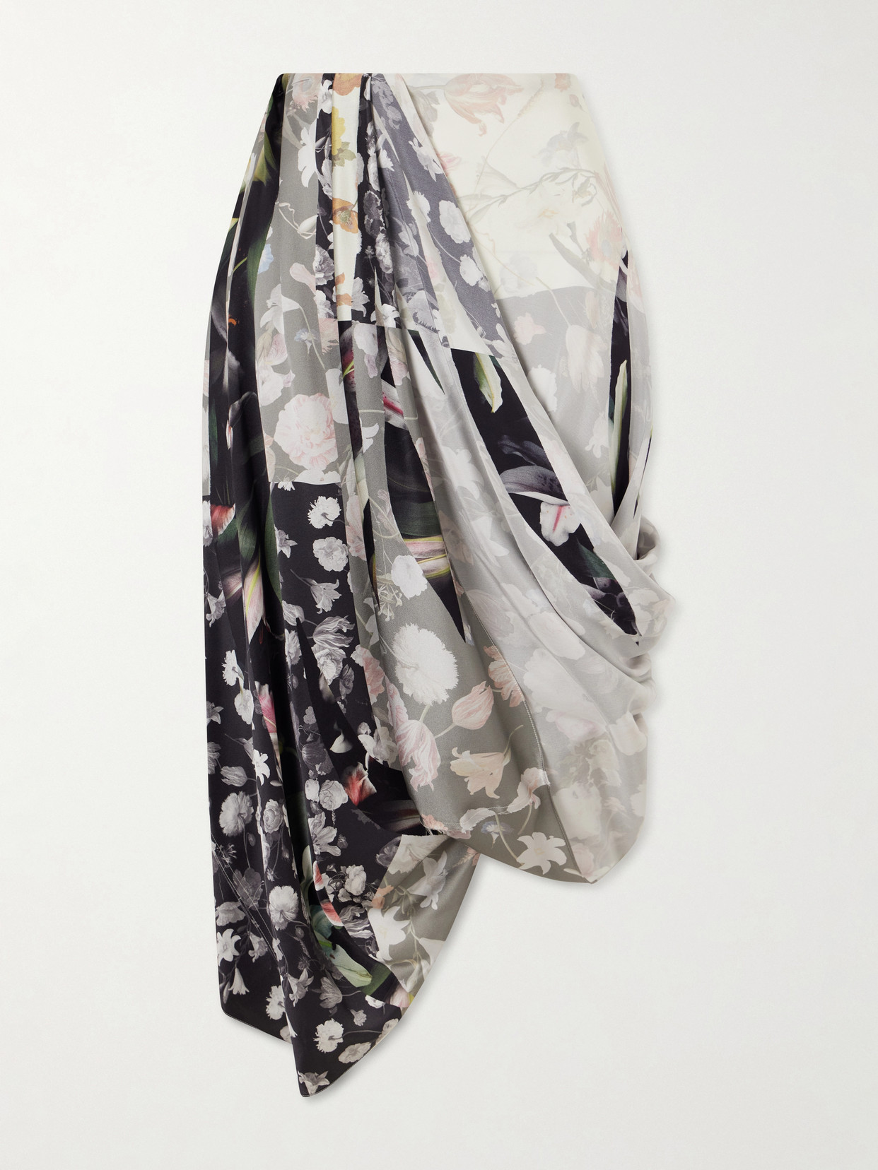 Maison Margiela Asymmetrical Draped Floral-print Silk-satin Midi Skirt In Multi