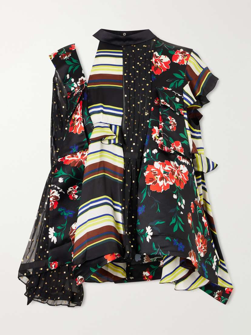Sacai Pattern Mix Printed Ruffled Blouse