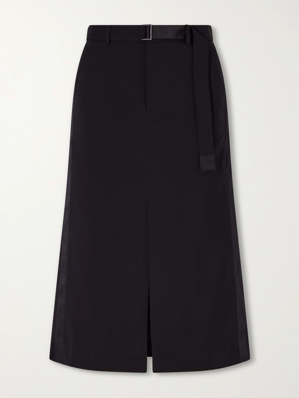 Sacai Suiting Paneled Wool Midi Skirt In Black