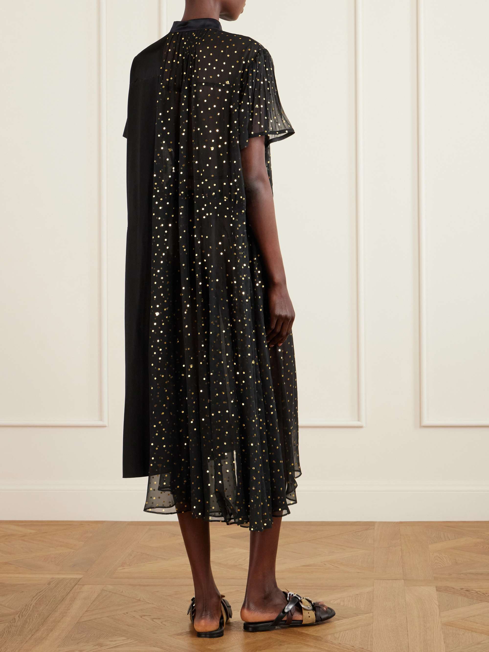 SACAI Belted polka-dot chiffon and satin midi dress | NET-A-PORTER