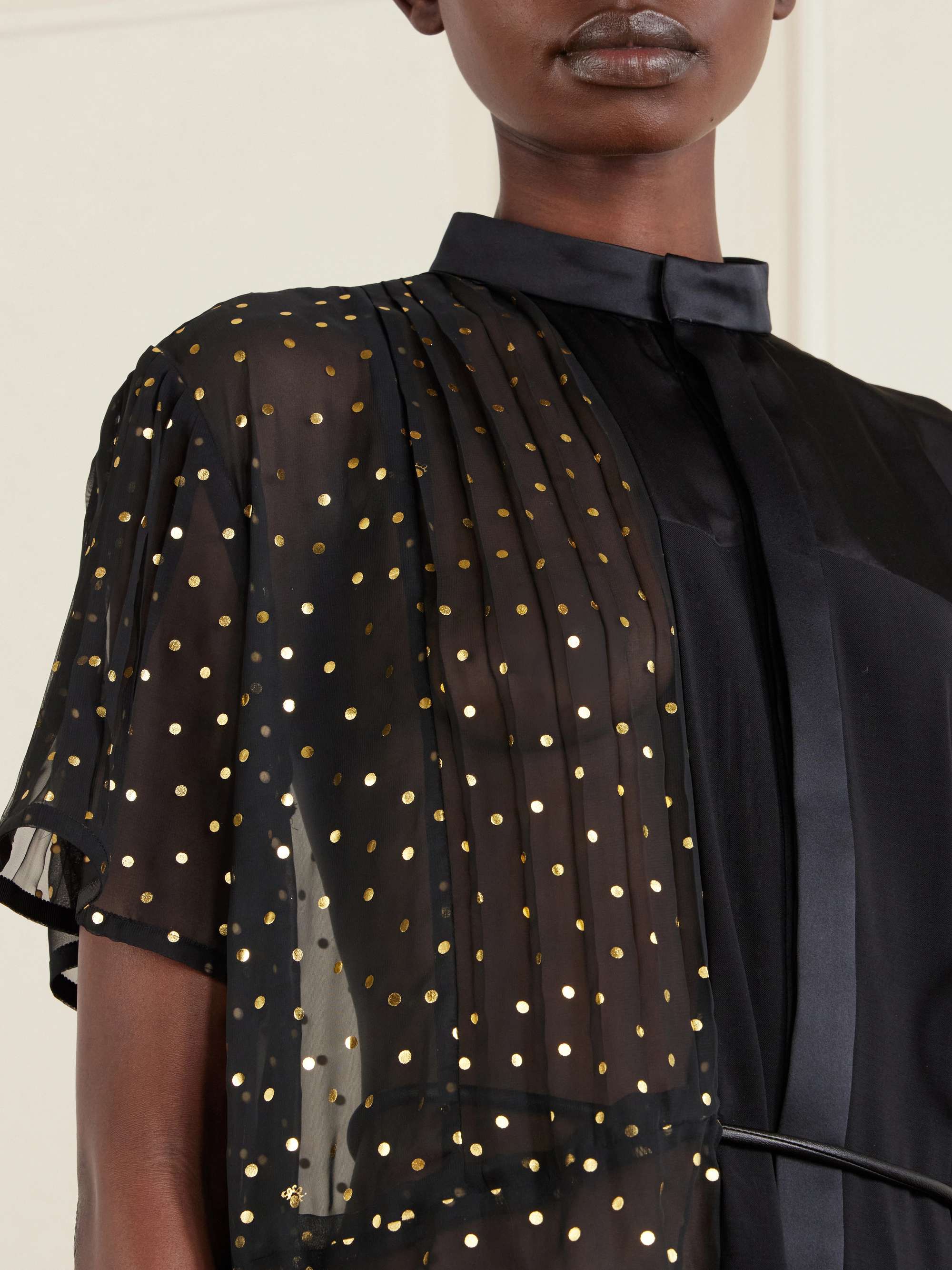 SACAI Belted polka-dot chiffon and satin midi dress | NET-A-PORTER