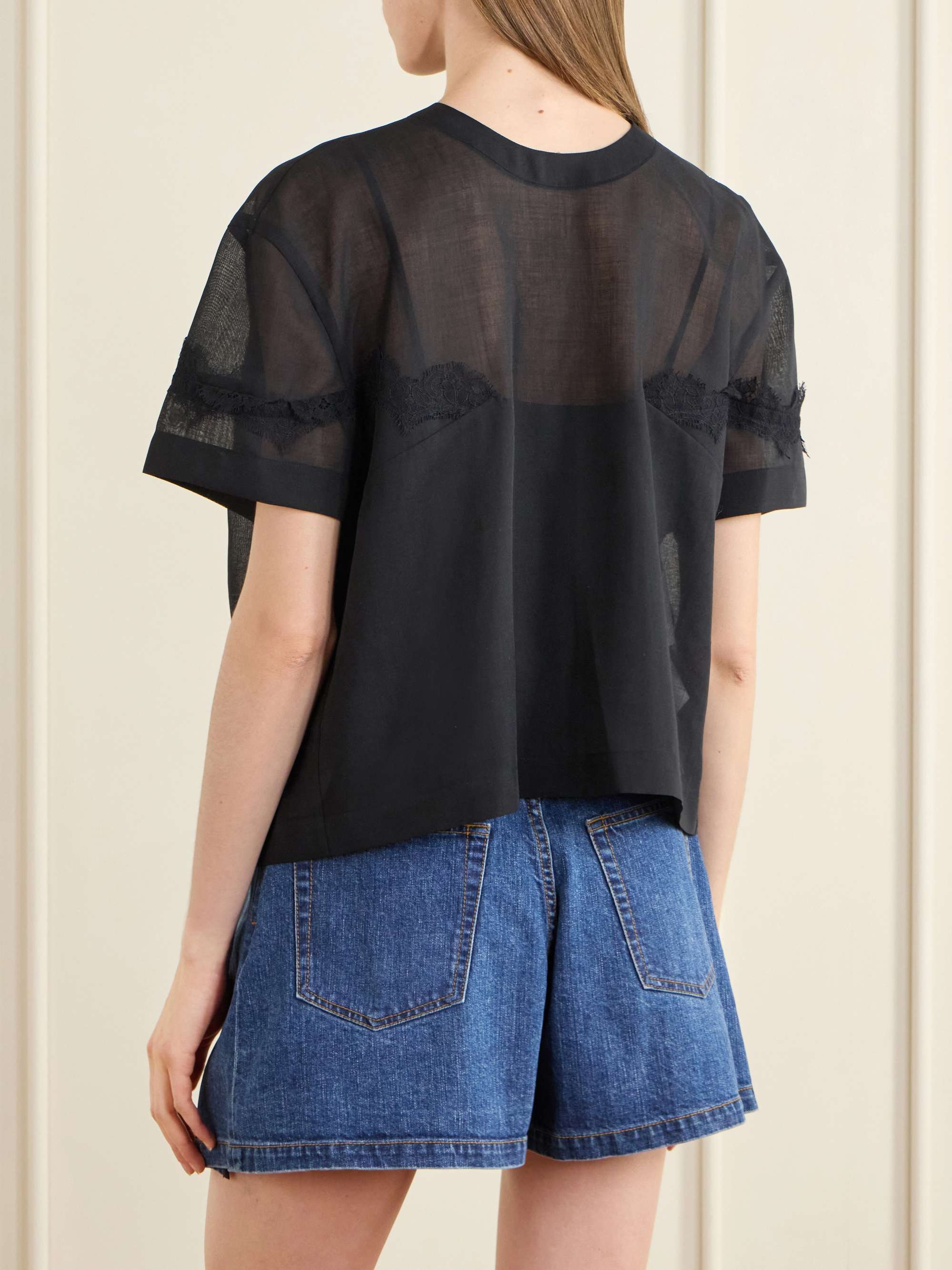 SACAI Lace-trimmed organza T-shirt | NET-A-PORTER