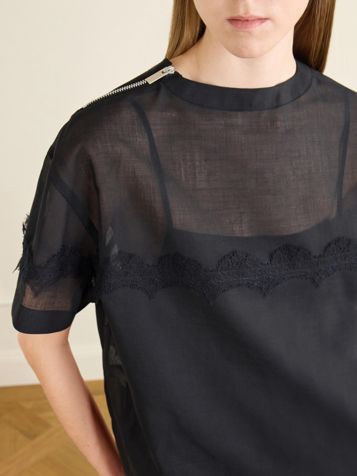 Lace-Trimmed Organza T-Shirt
