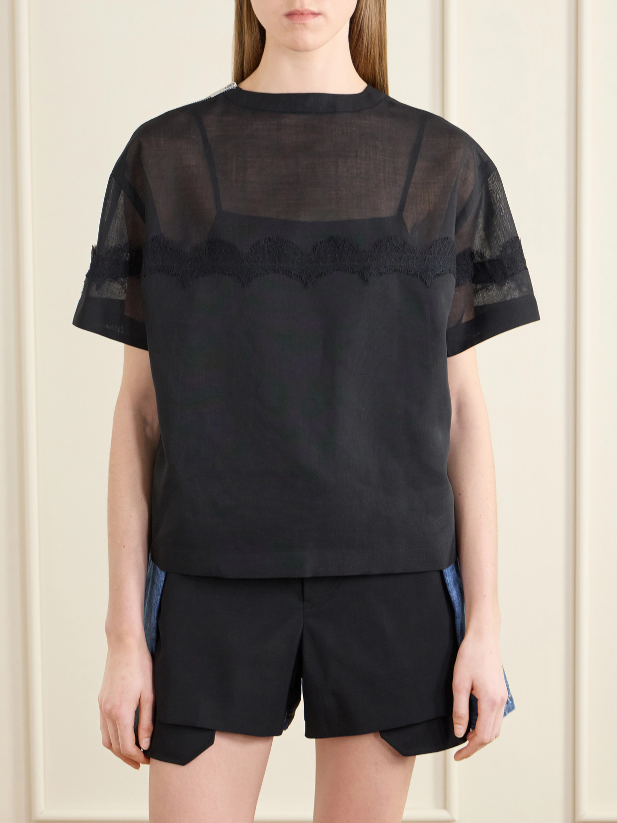 Lace-Trimmed Organza T-Shirt