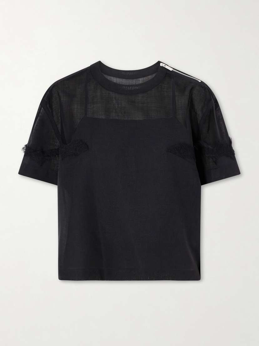 Sacai Lace-trimmed Organza T-shirt