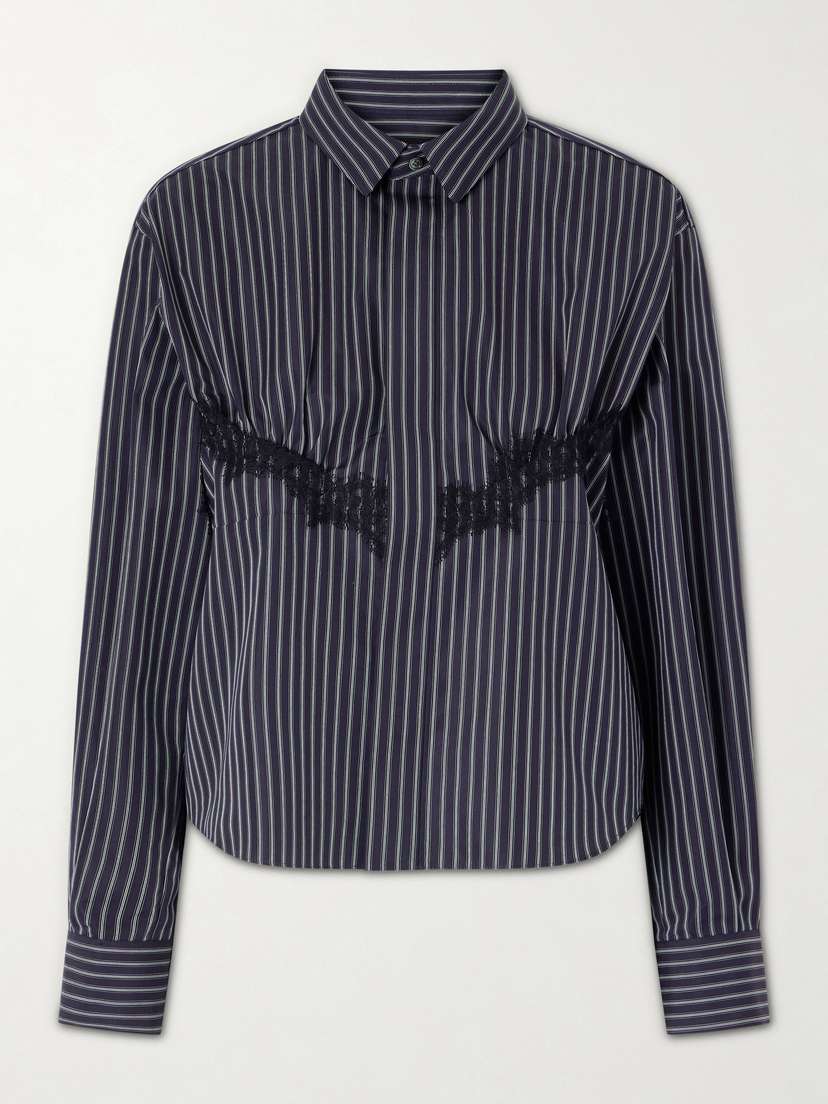 Sacai Striped Lace-trimmed Cotton-blend Poplin Shirt