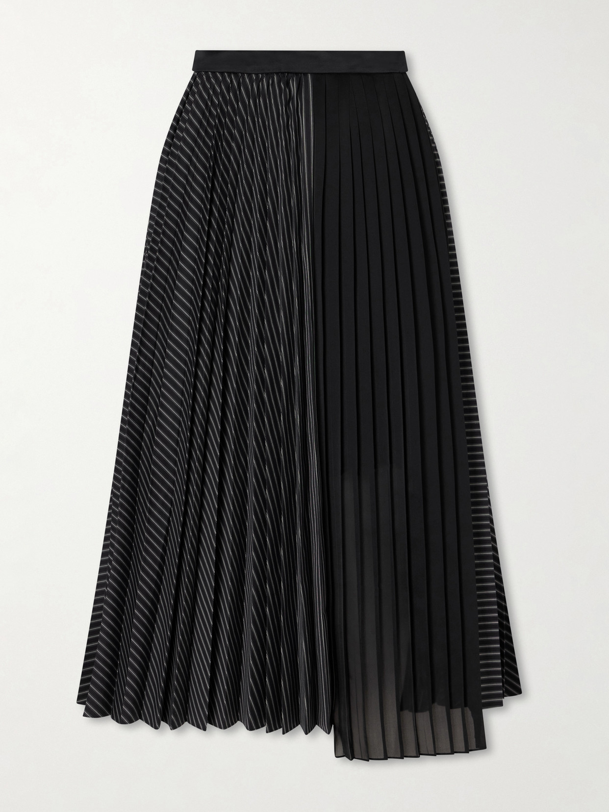 Pleated Striped Chiffon-Trimmed Cotton-Blend Poplin Maxi