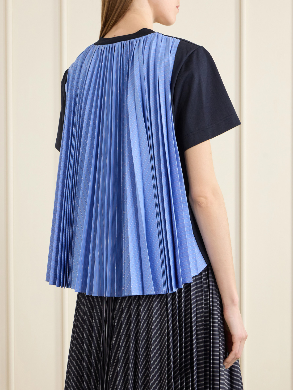 Pleated Striped Cotton-Jersey And Poplin T-Shirt