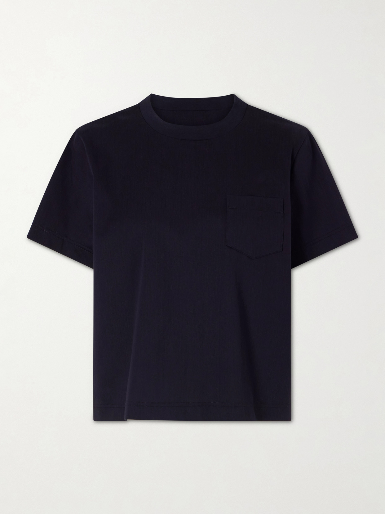Sacai Pleated Striped Cotton-jersey And Poplin T-shirt In Blue