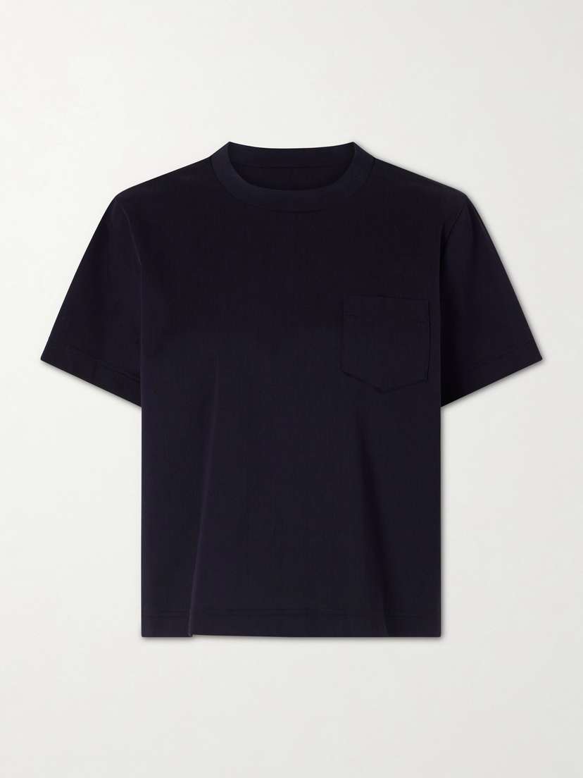 Sacai Pleated Striped Cotton-jersey And Poplin T-shirt