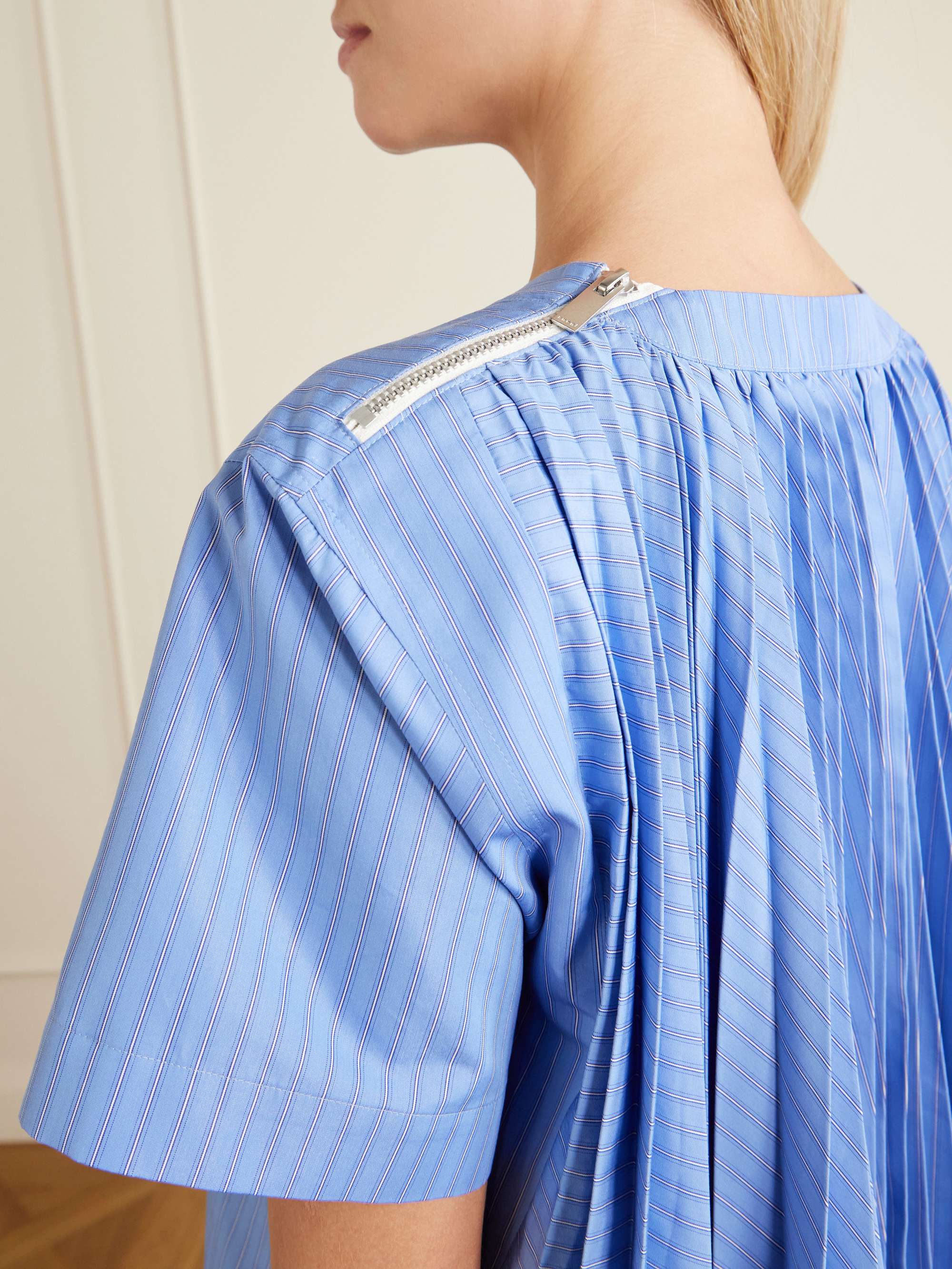 SACAI Pleated striped cotton-blend poplin mini dress | NET-A-PORTER