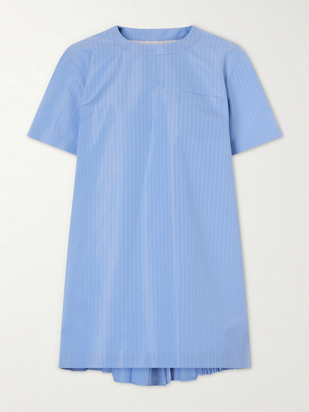 Sacai Pleated Striped Cotton-blend Poplin Mini Dress In Blue