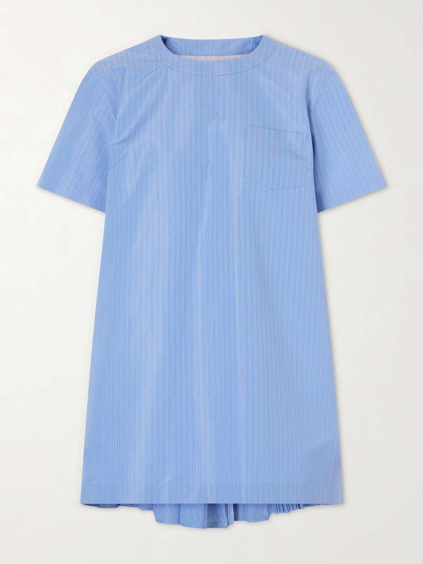 Sacai Pleated Striped Cotton-blend Poplin Mini Dress