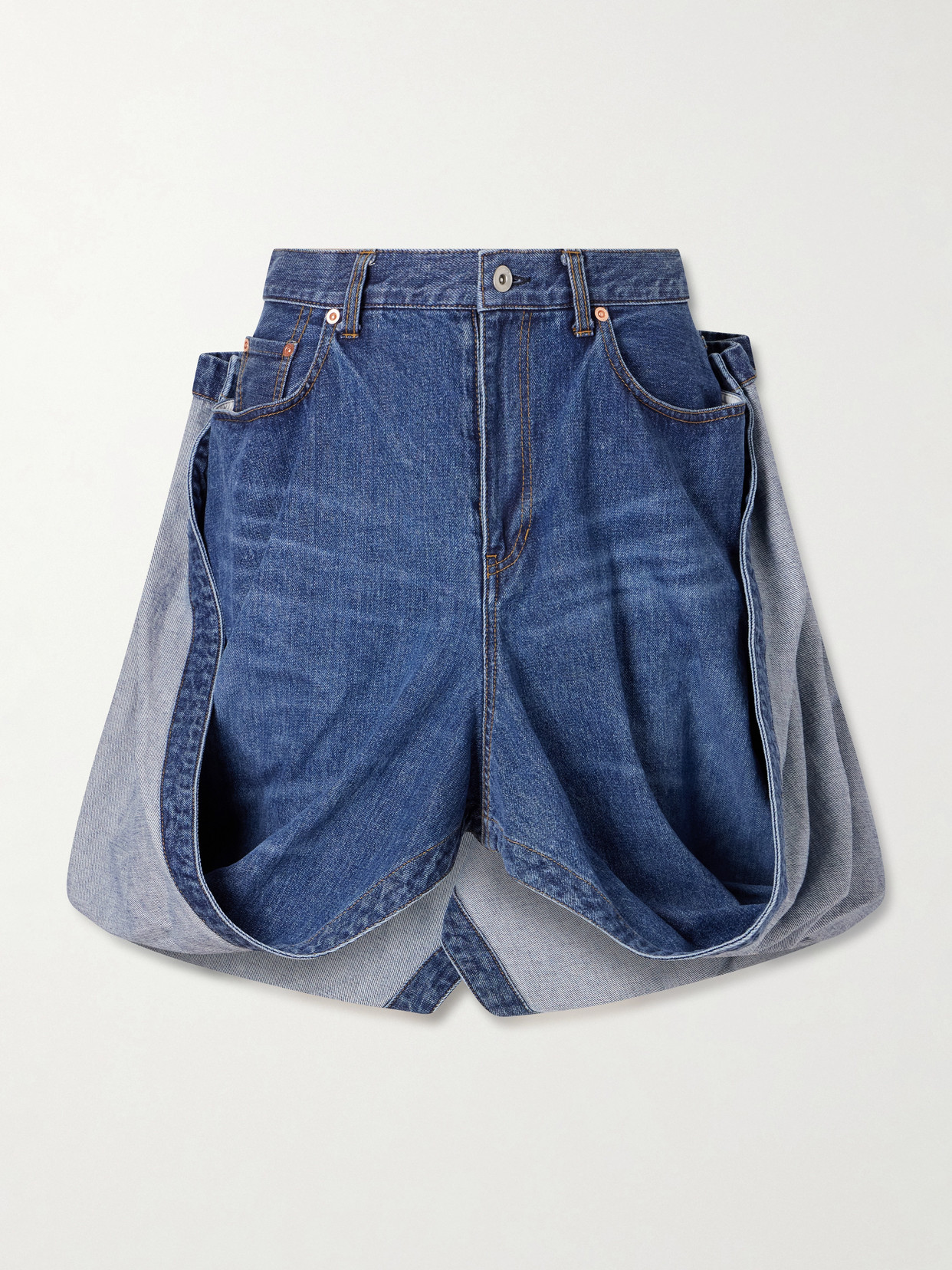 Sacai Sculptural Denim Mini Skirt In Blue