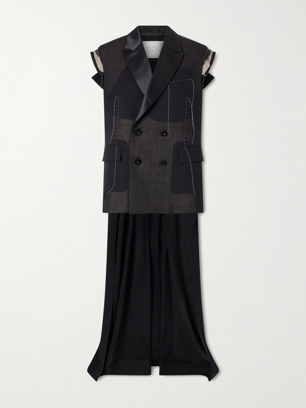 Sacai Wool Organza Vest In Black