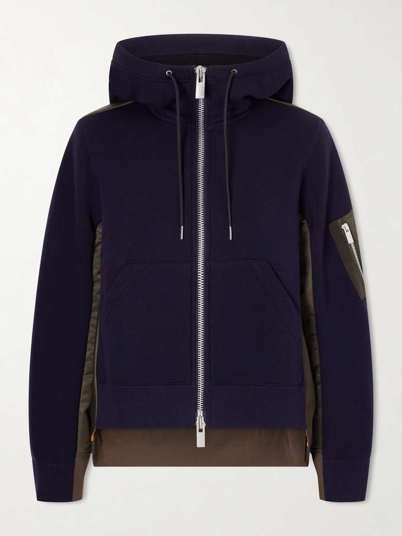 Sacai Sponge Sweat Shell-paneled Cotton-blend Jersey Zip-up Hoodie