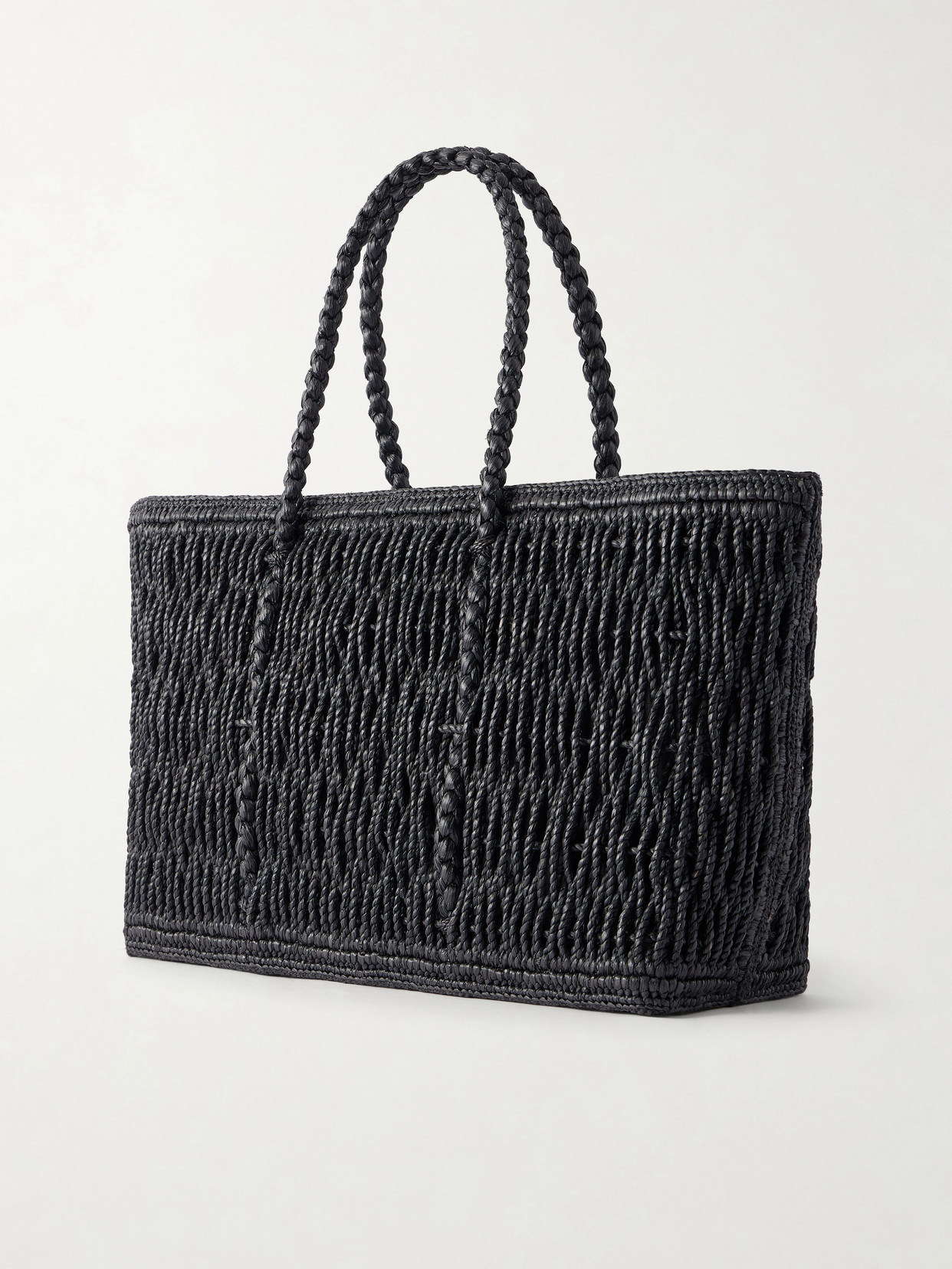Georgica Leather-Trimmed Raffia Tote Bag