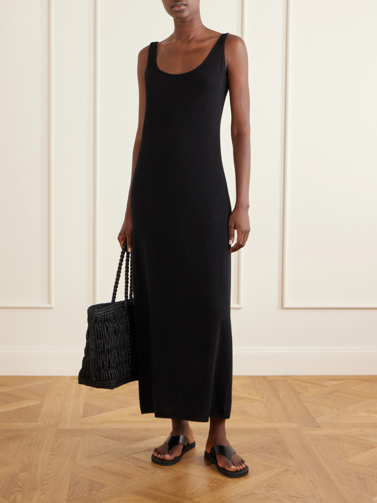 Georgica Leather-Trimmed Raffia Tote Bag