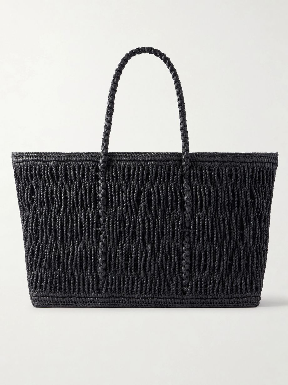 Georgica leather-trimmed raffia tote