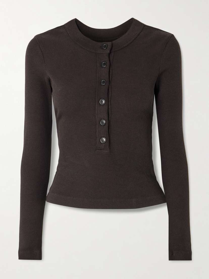 Citizens of Humanity Varra Ribbed Stretch Organic Cotton And Lyocell-blend Henley Top