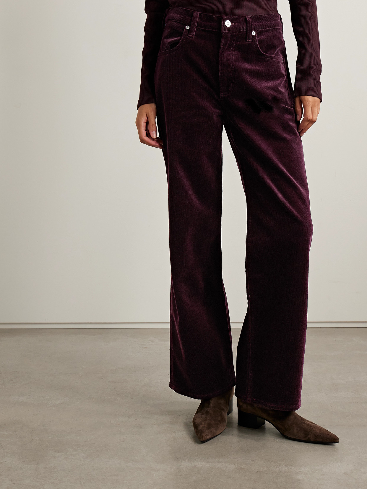 Citizen Of Humanity Annina Cotton-blend Corduroy Wide-leg Pants In Burgundy