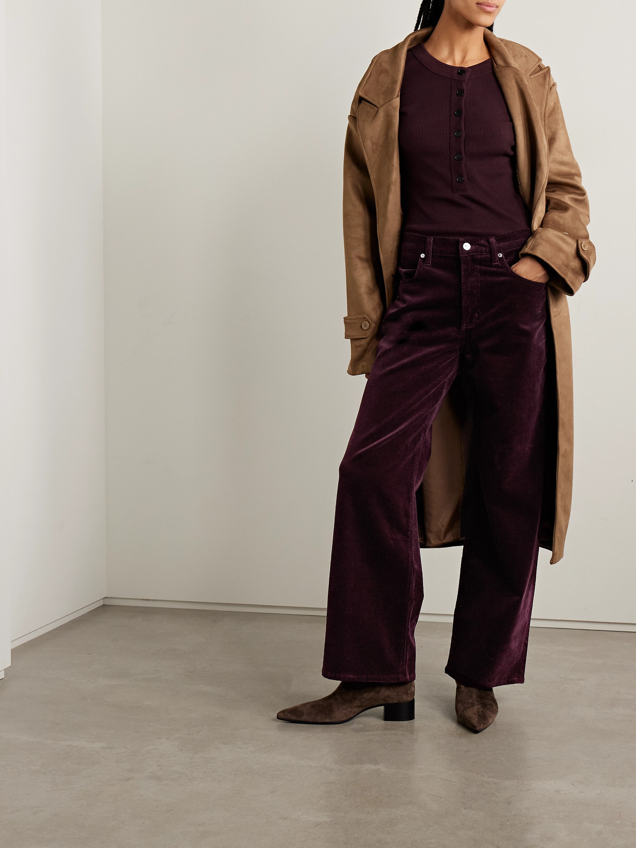 Citizen Of Humanity Annina Cotton-blend Corduroy Wide-leg Pants In Burgundy