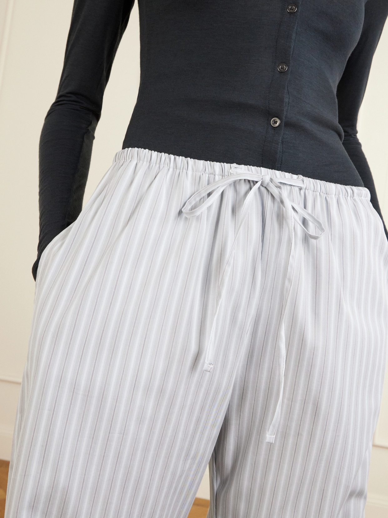 Leset Yoshi Striped Cotton-blend Wide-leg Pants In Blue