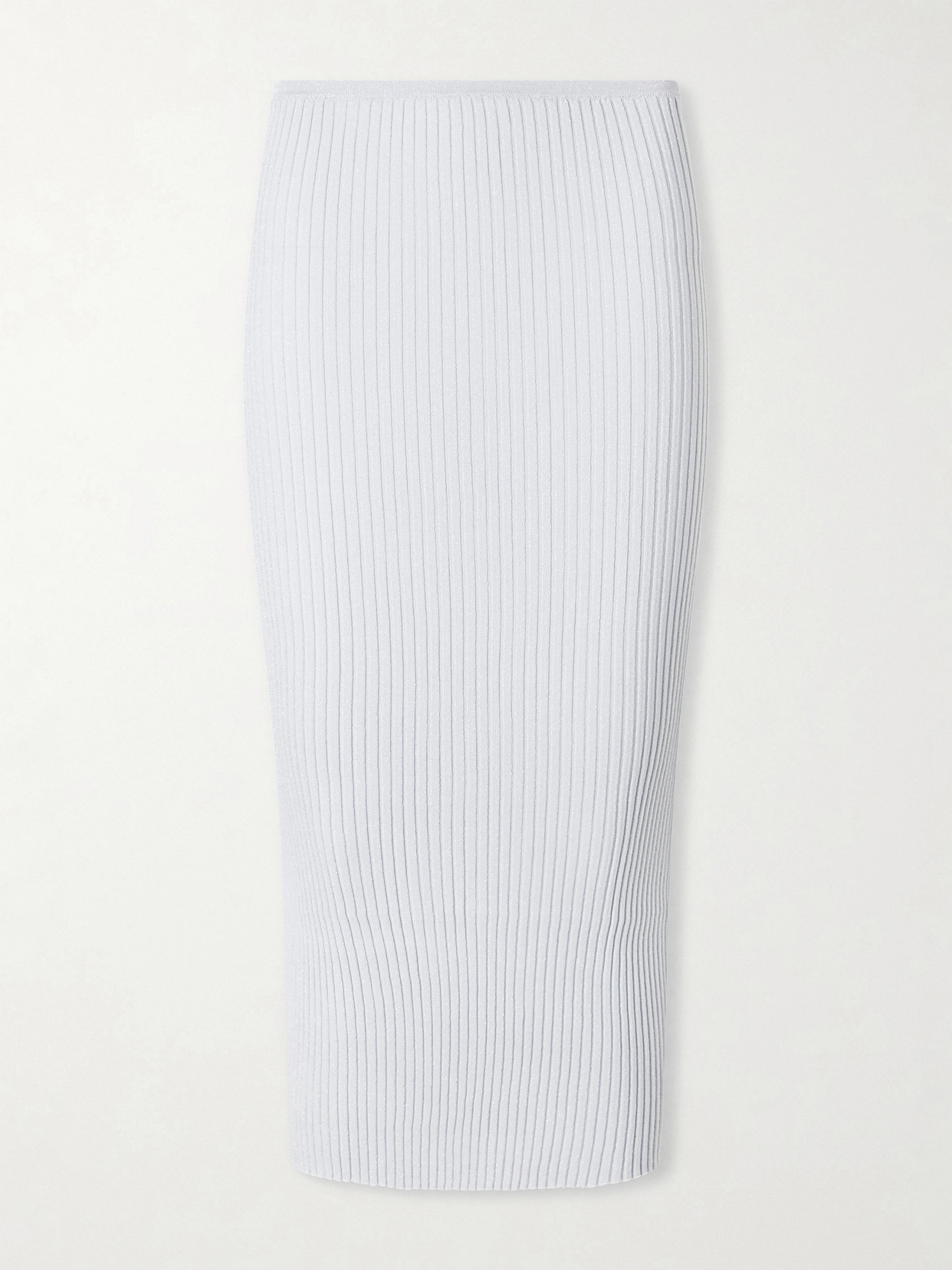 Leset Blake Metallic Ribbed-knit Midi Skirt In White
