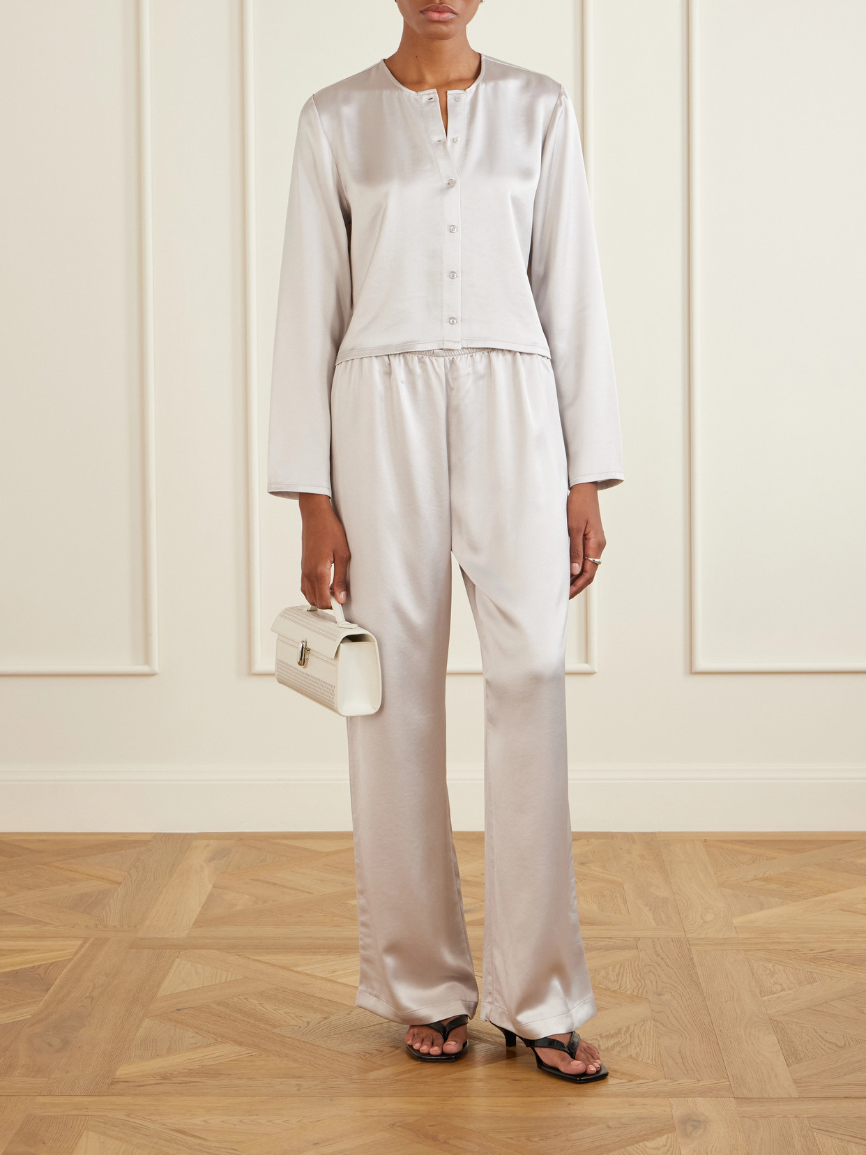 Leset Barb Satin Wide-leg Pants In White