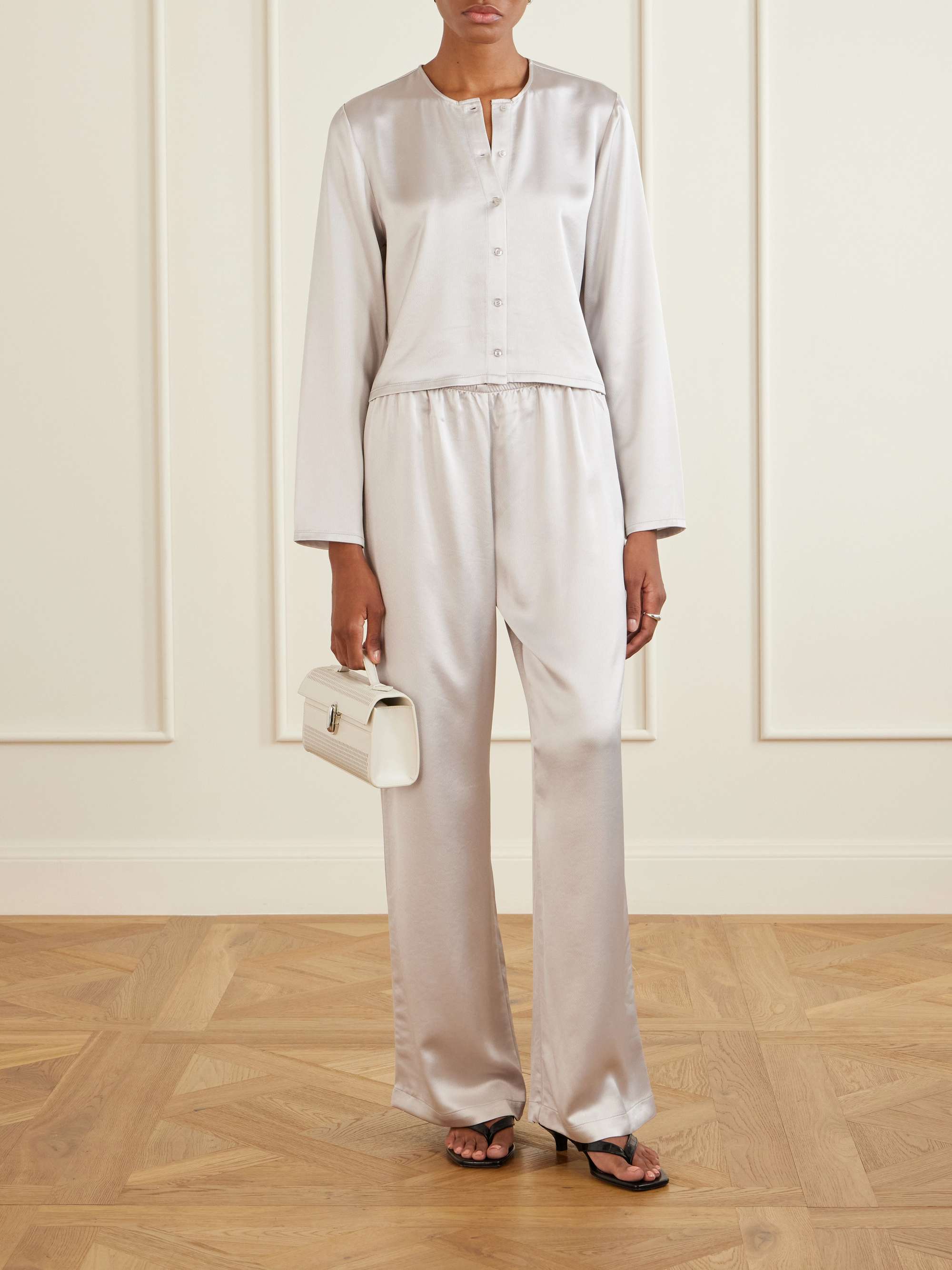 LESET Barb satin wide-leg pants