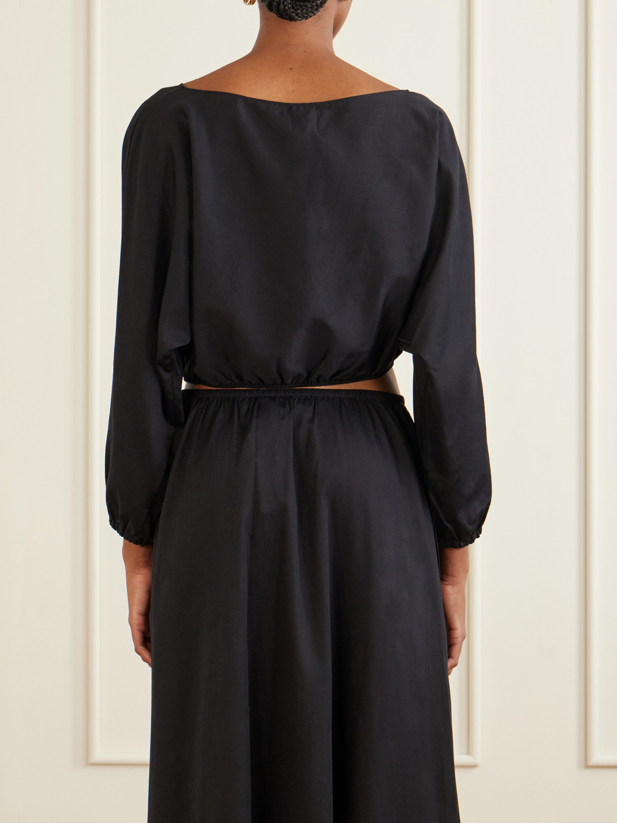 Yoko Cropped Gathered Cotton-Poplin Top