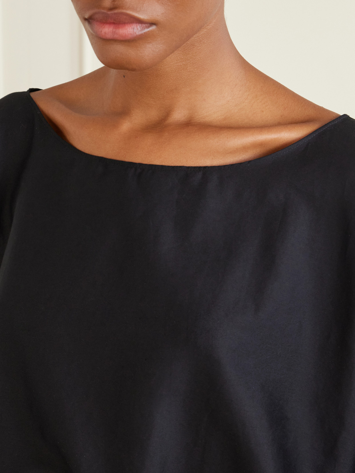 Yoko Cropped Gathered Cotton-Poplin Top