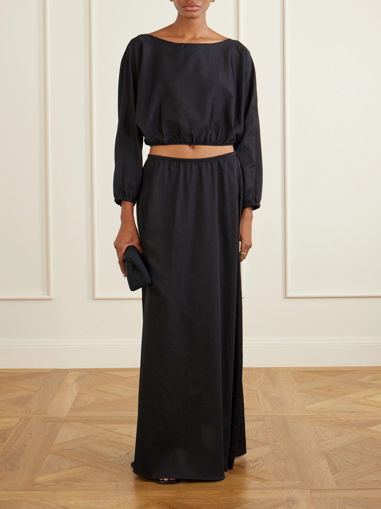 Yoko Cropped Gathered Cotton-Poplin Top