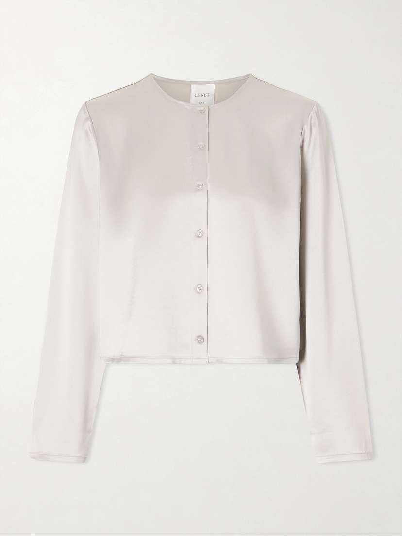 LESET Barb Cropped Satin Cardigan | Thumbnail 6 LESET Barb Cropped Satin Cardigan | Thumbnail 6