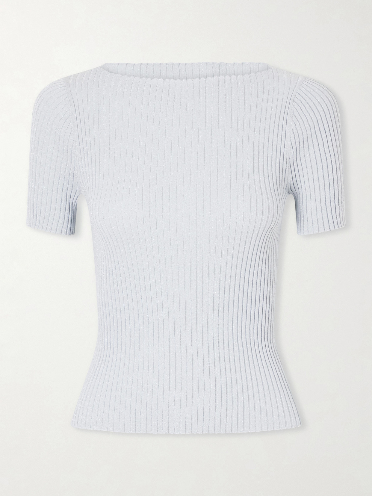 Leset Blake Metallic Ribbed-knit T-shirt In Blue