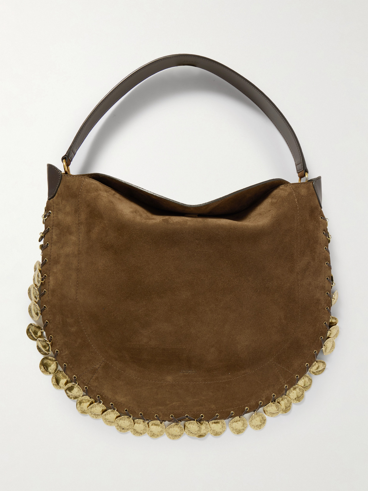 Isabel Marant Oskan Soft Embellished Leather-trimmed Suede Shoulder Bag In Brown