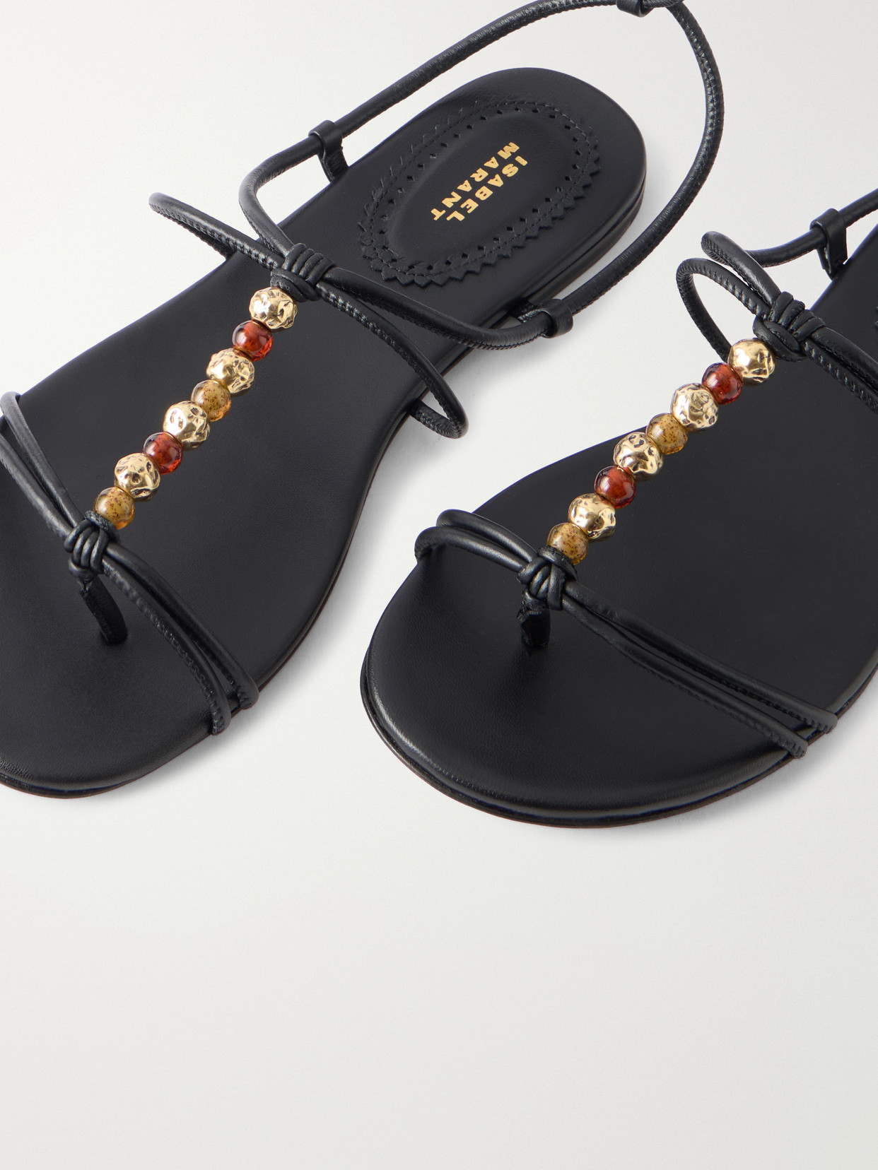 Isabel Marant Yctoria Beaded-strap Leather Sandals In Black