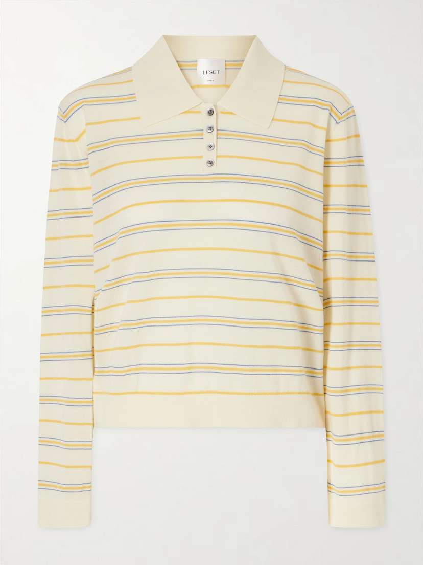 LESET James Striped Merino Wool Polo Shirt
